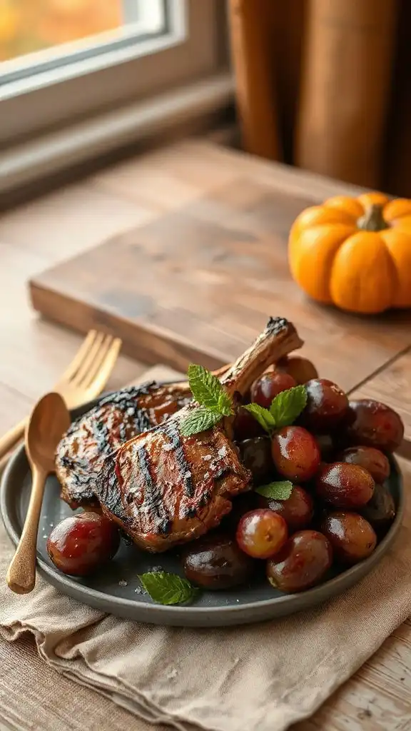 grilled lamb with roasted grapes