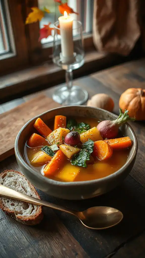 hearty autumn vegetable noodle soup