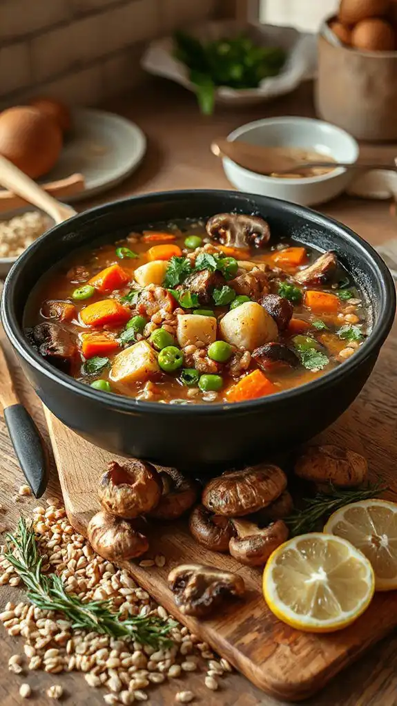 hearty barley mushroom broth