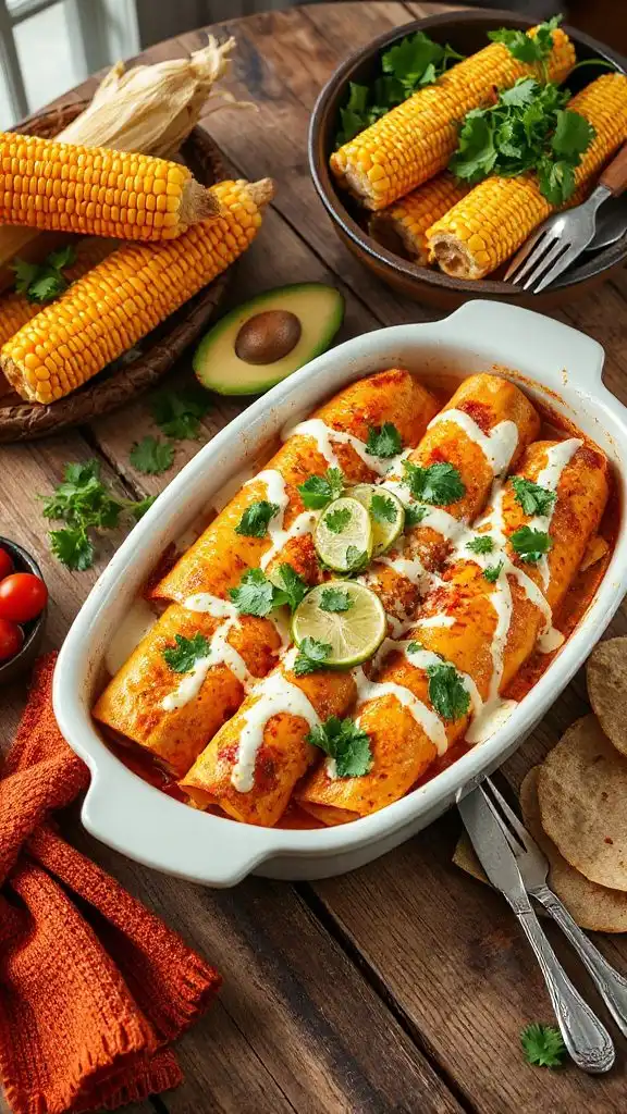 hearty chicken corn enchiladas