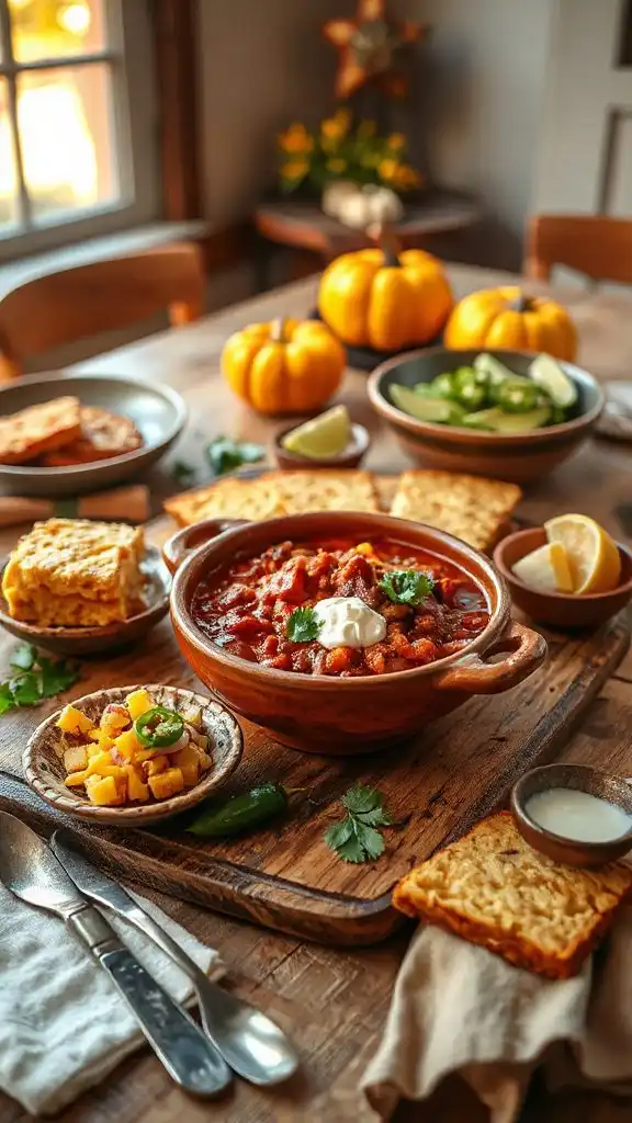 hearty chili with cornbread