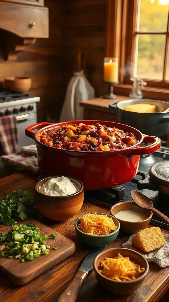 hearty chili with toppings
