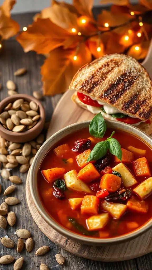 hearty italian soup and sandwich