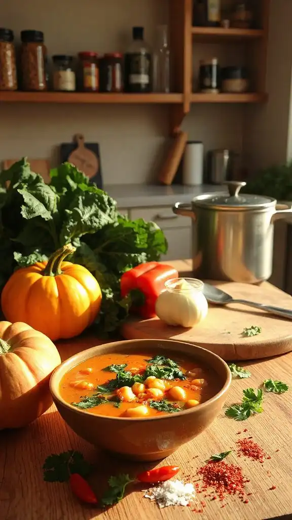 hearty spicy chickpea kale soup