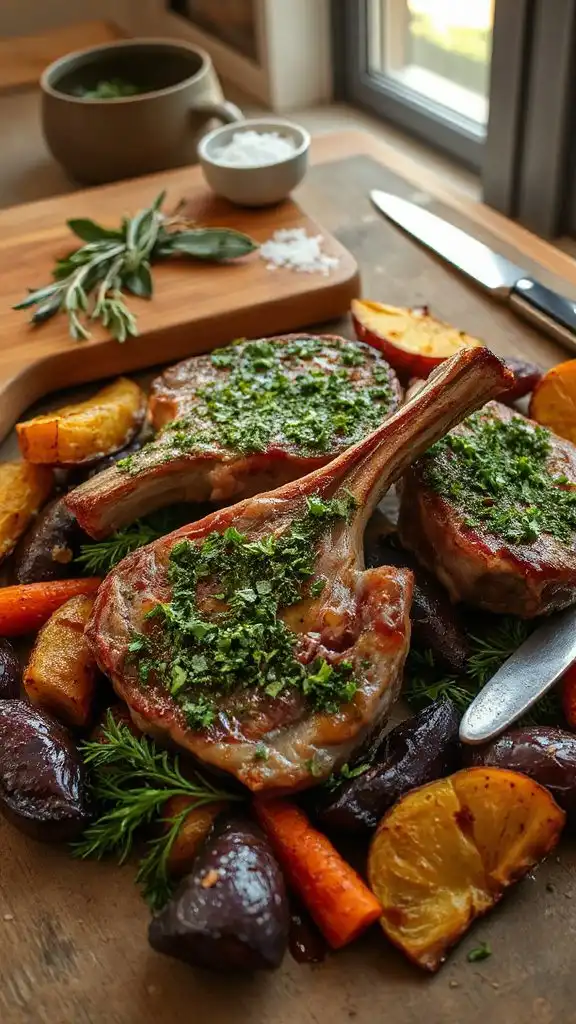 herb crusted lamb with vegetables