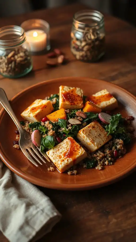 herb roasted tofu quinoa salad