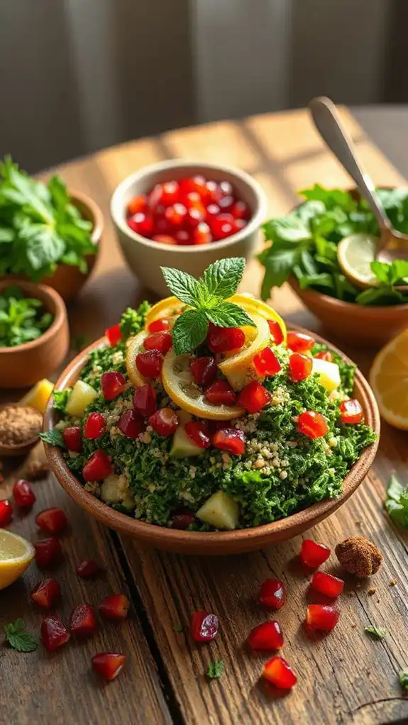 herbaceous kale pomegranate tabbouleh