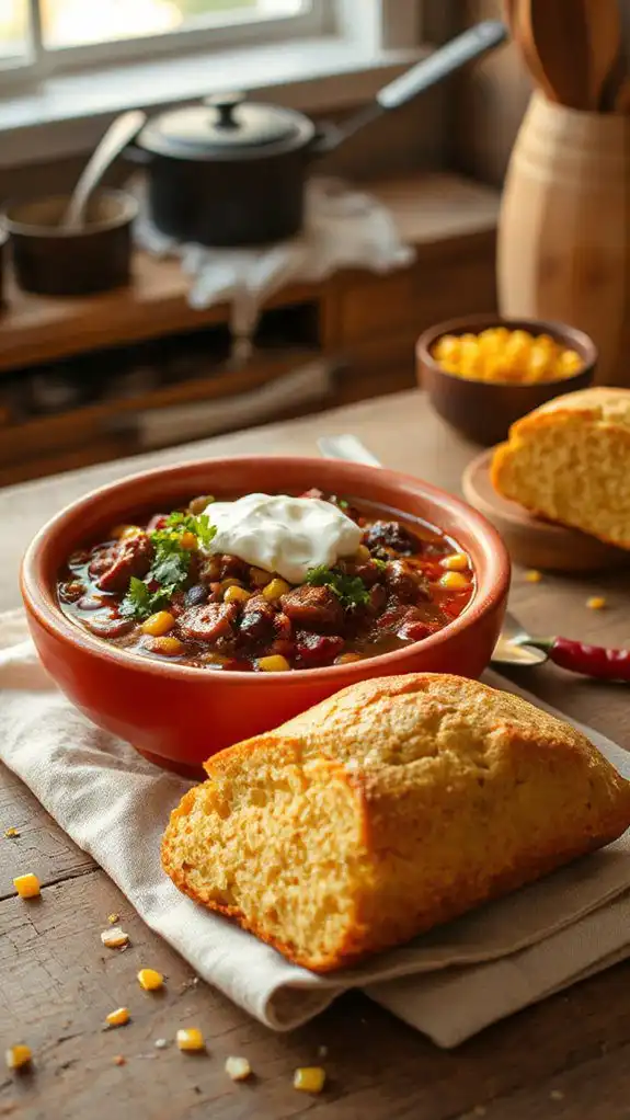 homemade chili with cornbread