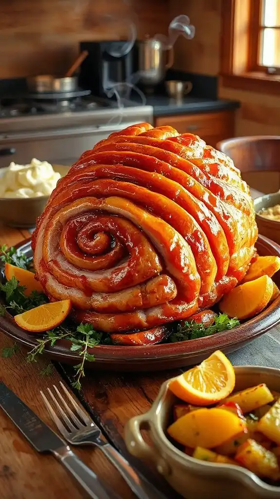 honey glazed spiral ham baking