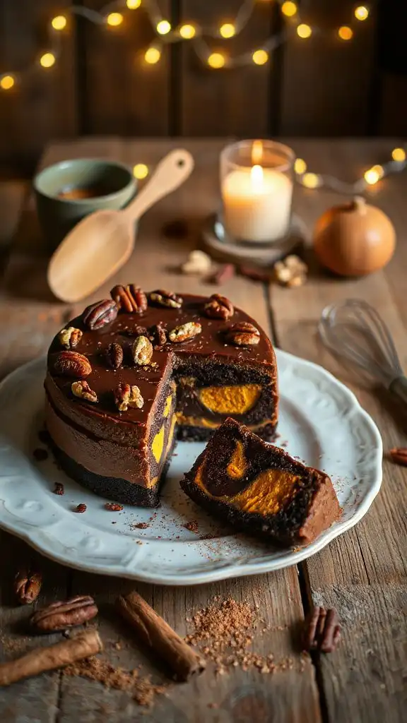 indulgent chocolate pumpkin cheesecake