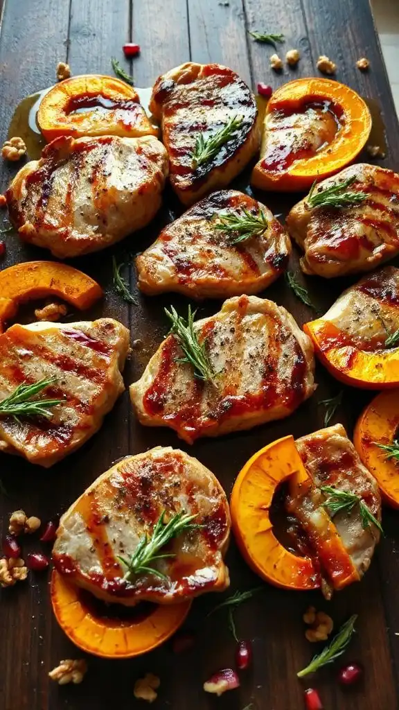 juicy pork chops and squash