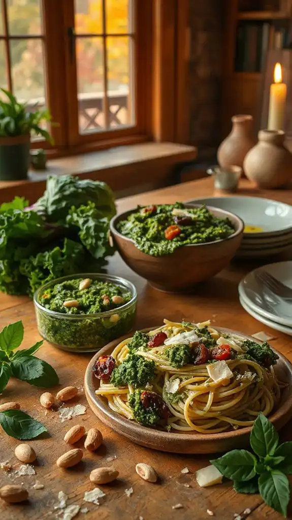 kale pasta with vibrant pesto