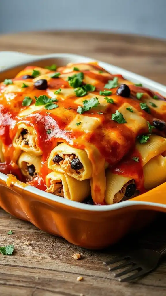 layered enchilada fusion bake