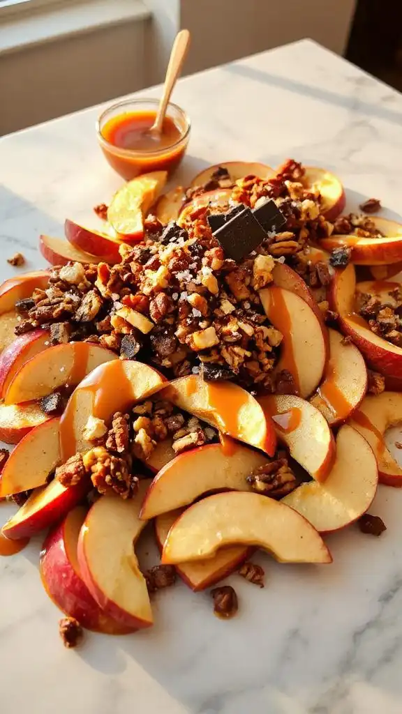 layered nutty caramel nachos