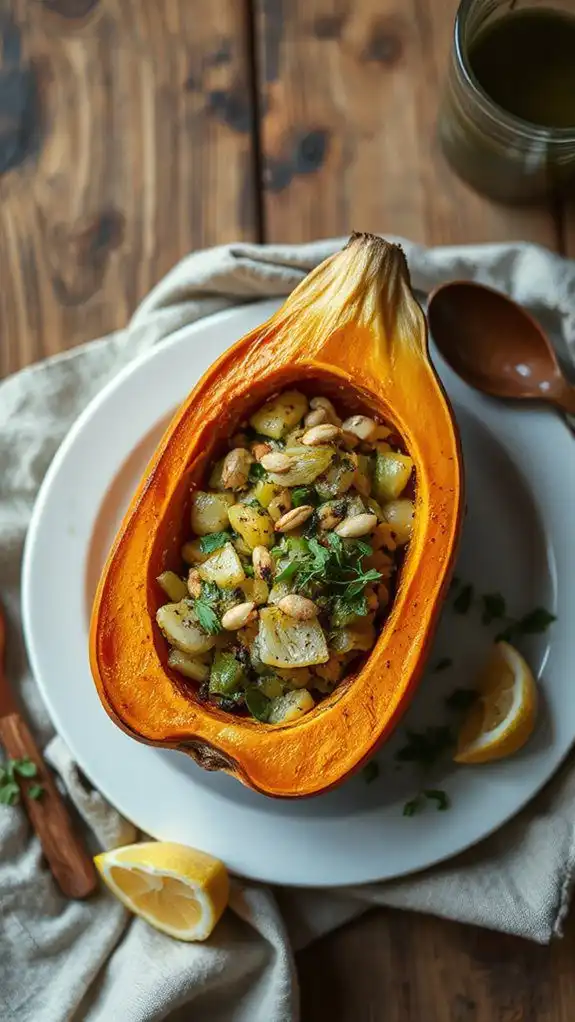 leek filled roasted squash delight
