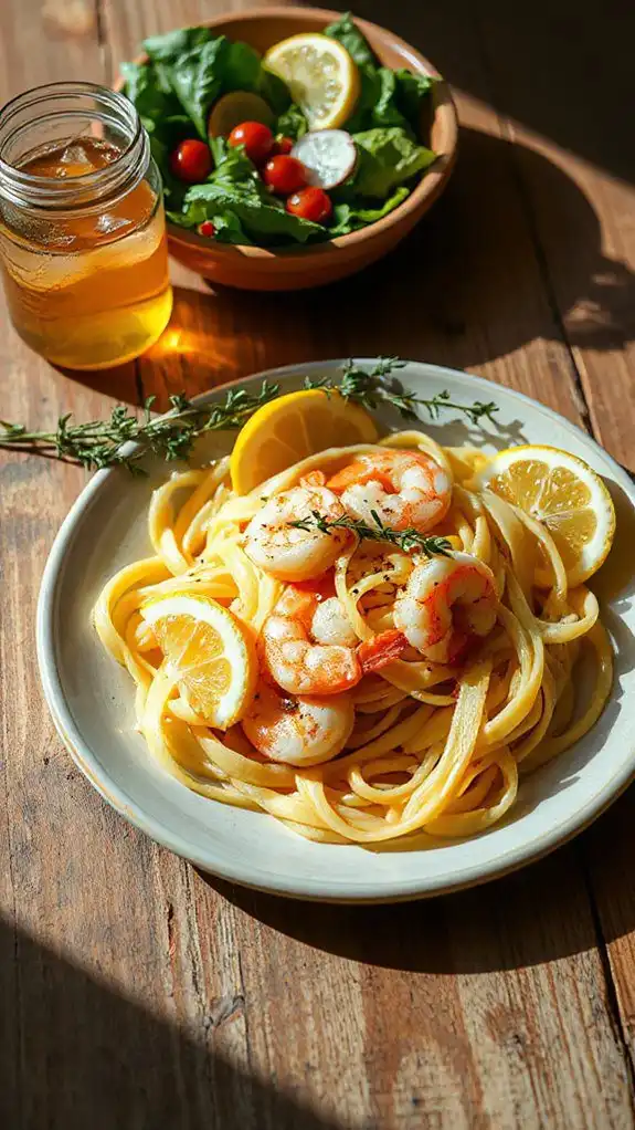 lemon thyme shrimp linguine dish