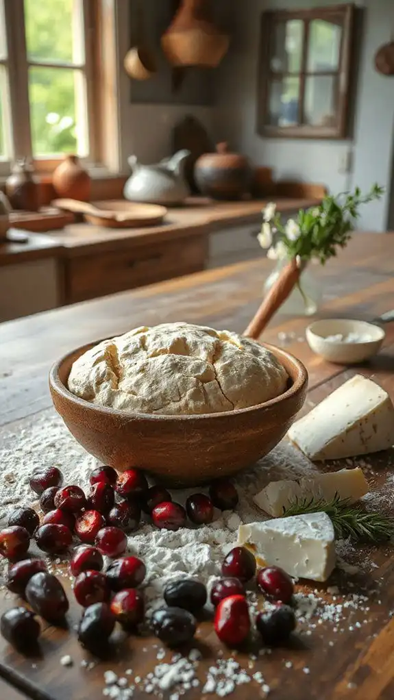 making cranberry brie focaccia