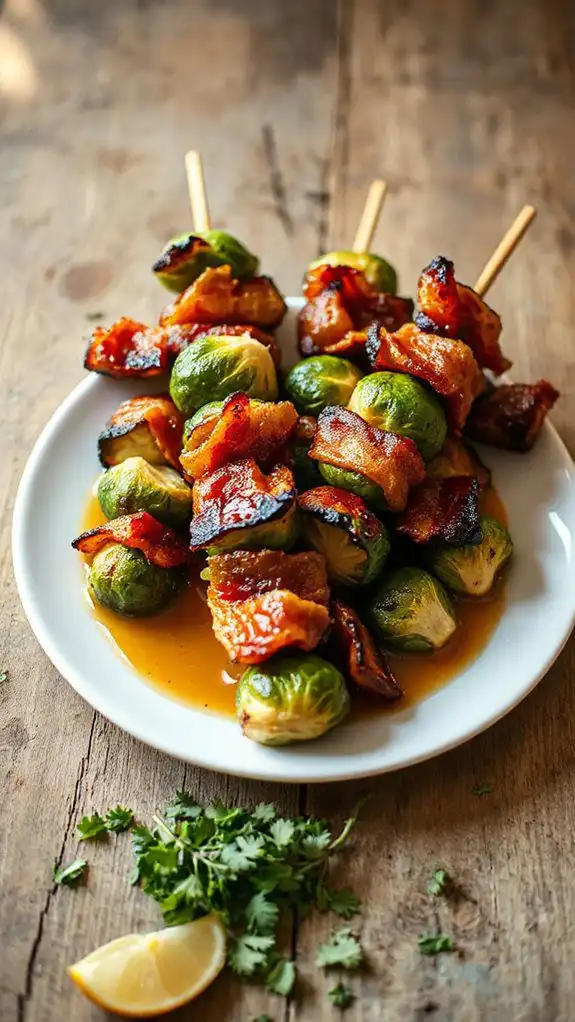 maple bacon brussels sprouts skewers
