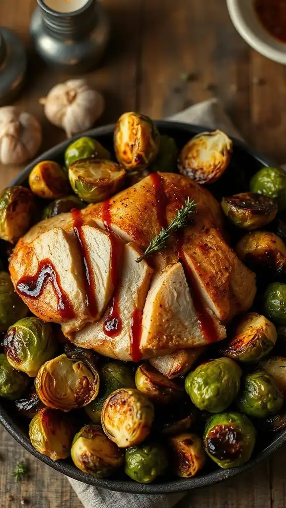 maple balsamic chicken with brussels