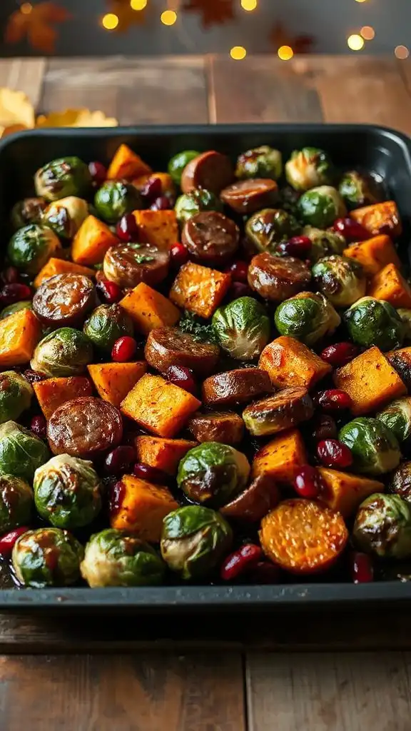 maple balsamic roasted sausage sprouts