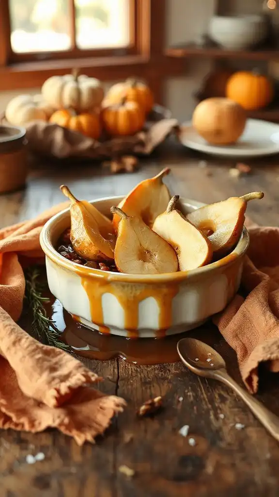 maple bourbon caramelized pears dessert