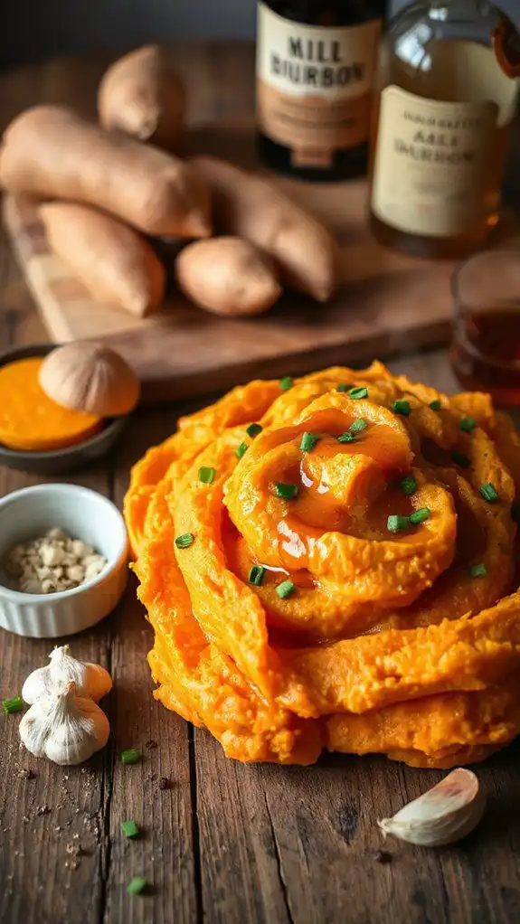 maple bourbon garlic sweet potatoes