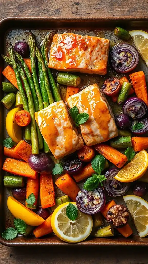 maple dijon salmon vegetable sheet pan