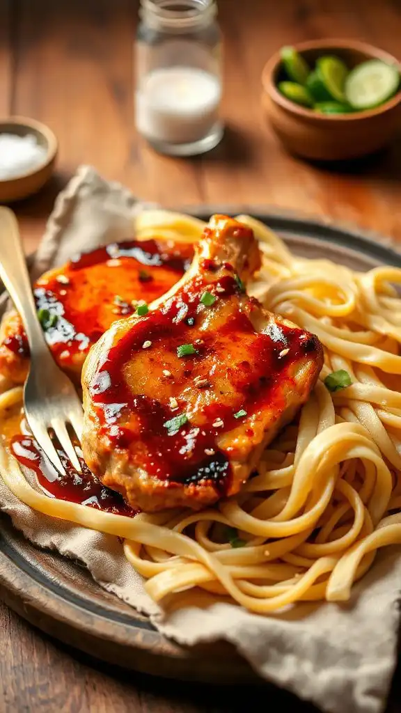 maple soy pork chops noodles maple soy pork chops noodles