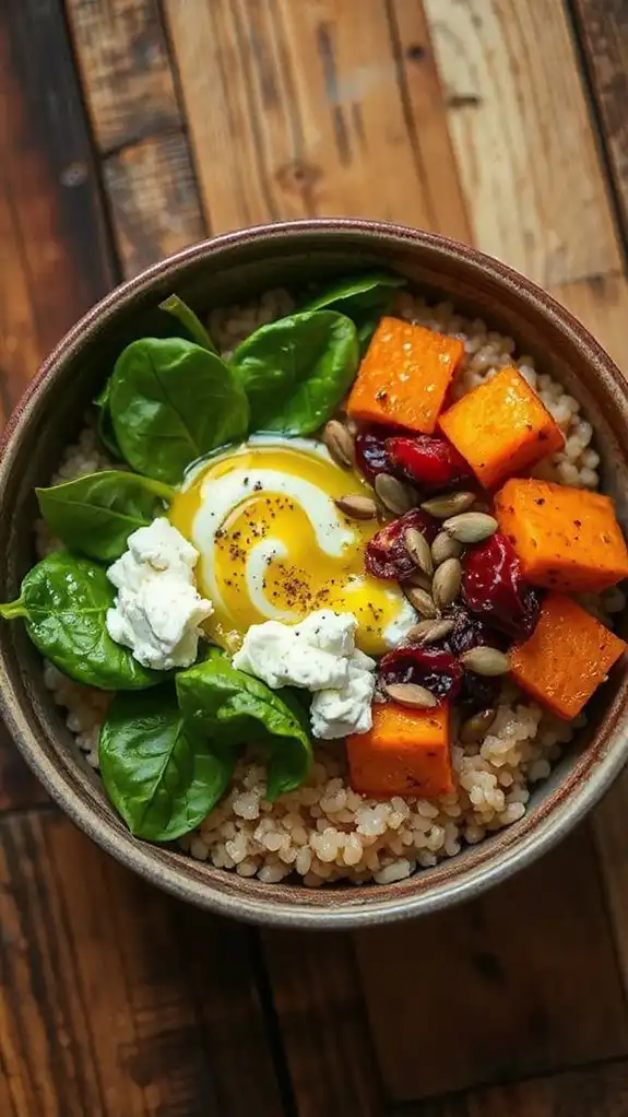 millet spinach feta bowl