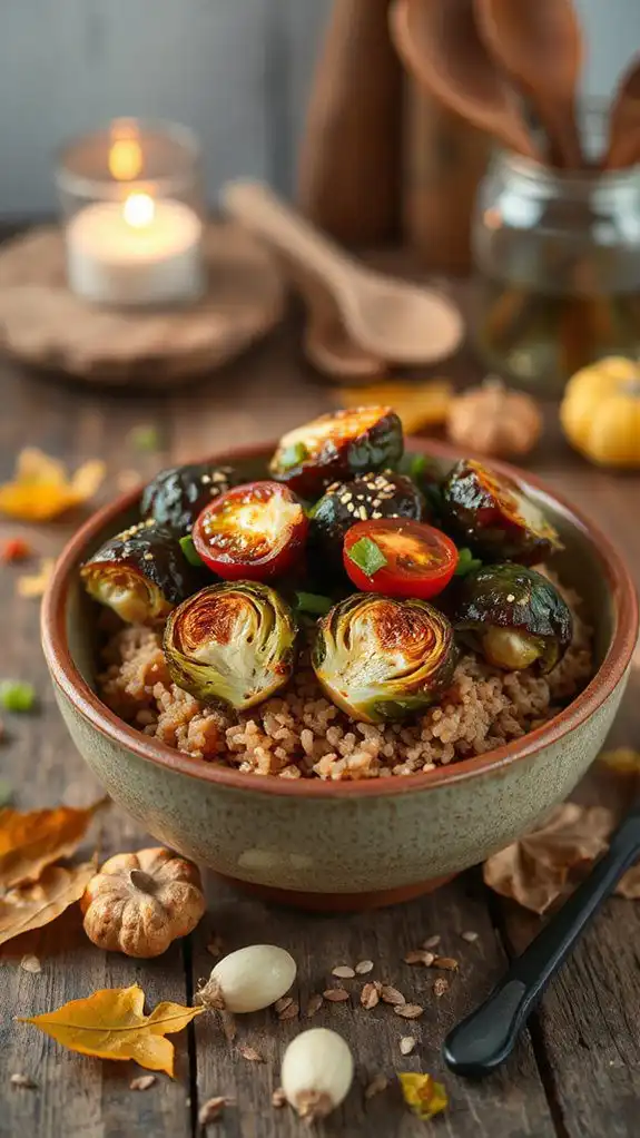 miso glazed brussels sprouts bowl