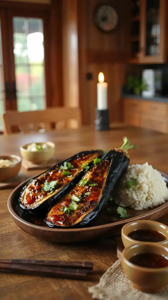 miso glazed roasted eggplant dish