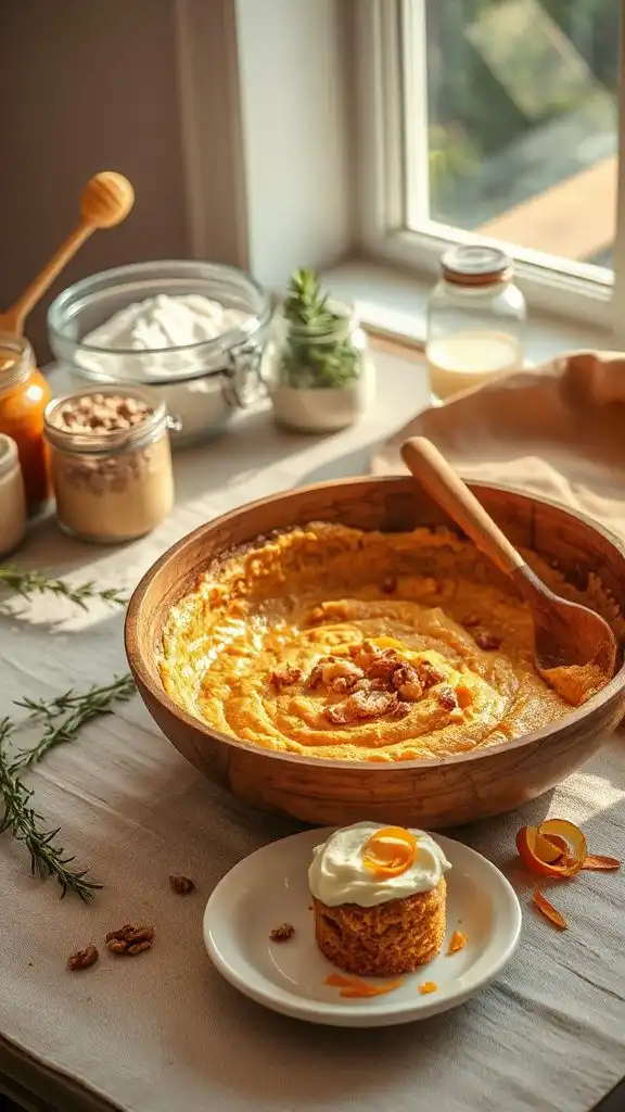 mixing vibrant carrot cake batter