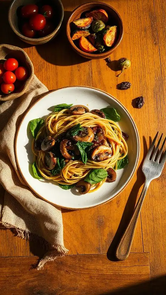 mushroom spinach balsamic pasta