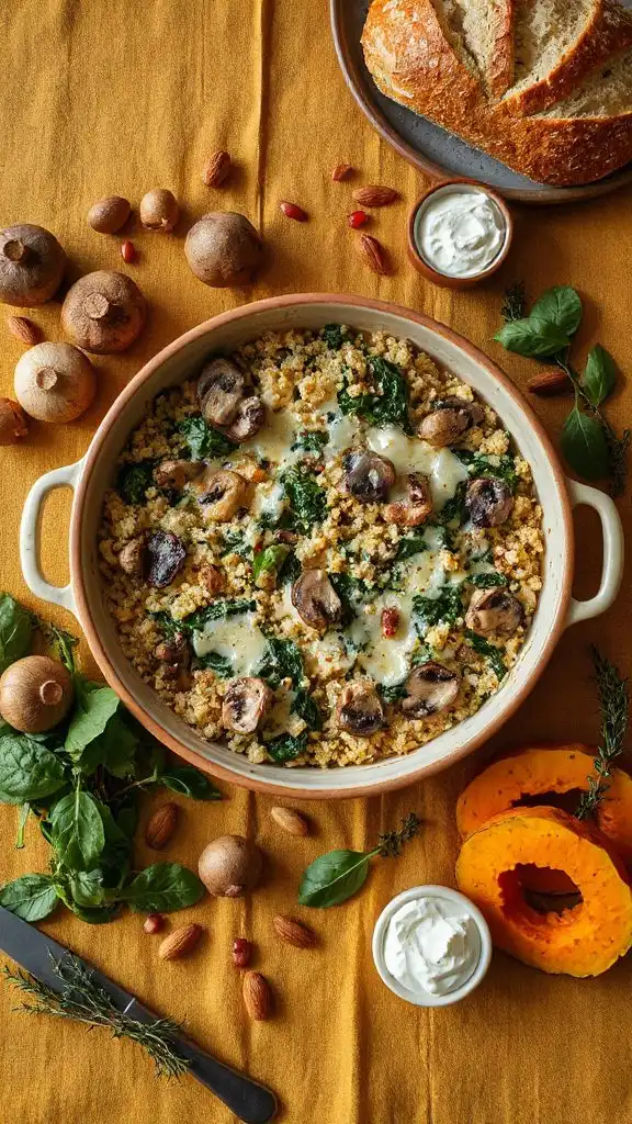 mushroom spinach couscous bake