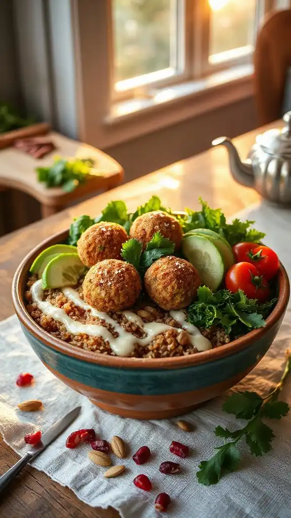 nutritious falafel quinoa bowl