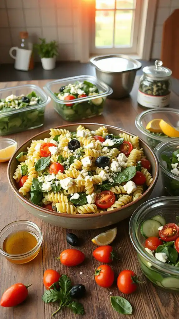 nutritious spinach feta pasta salad