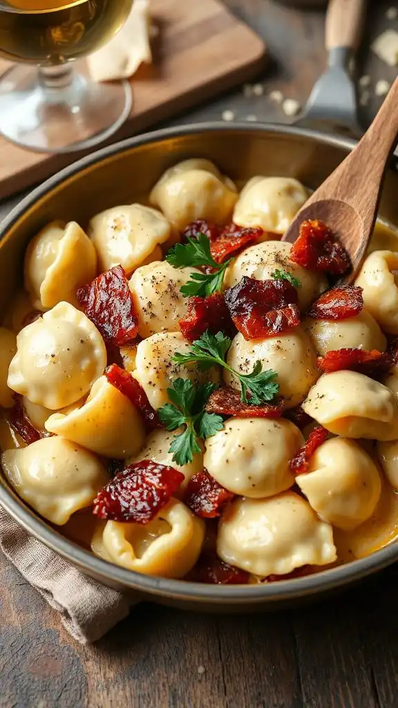 pasta dish with pancetta added