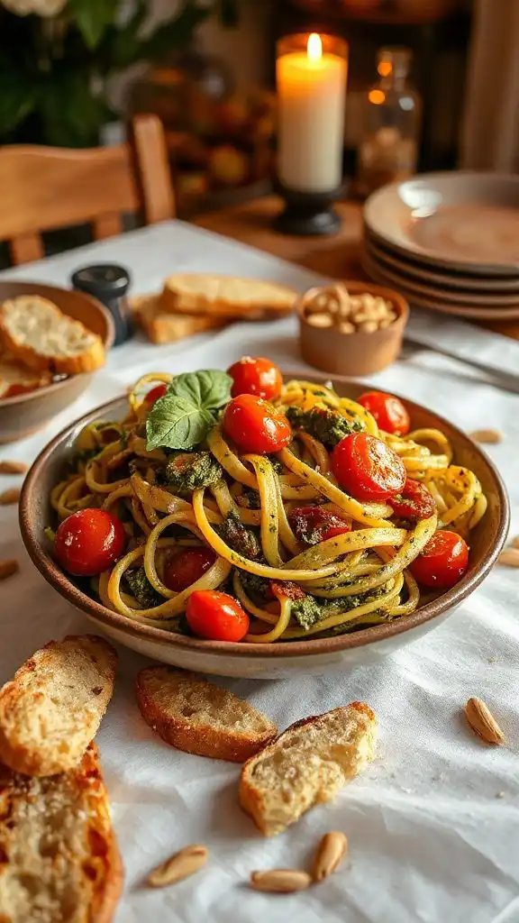 pasta with pesto and tomatoes pasta with pesto and tomatoes