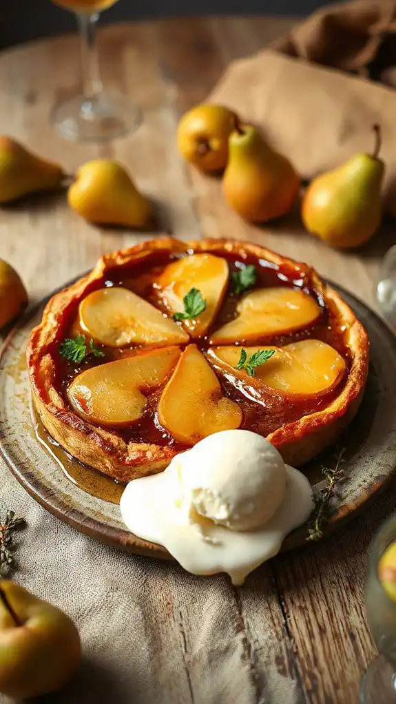 pear tart with ice cream