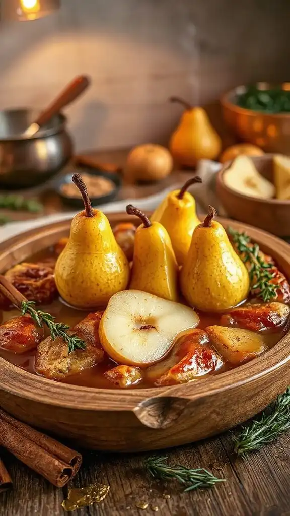 pears bread spices pudding