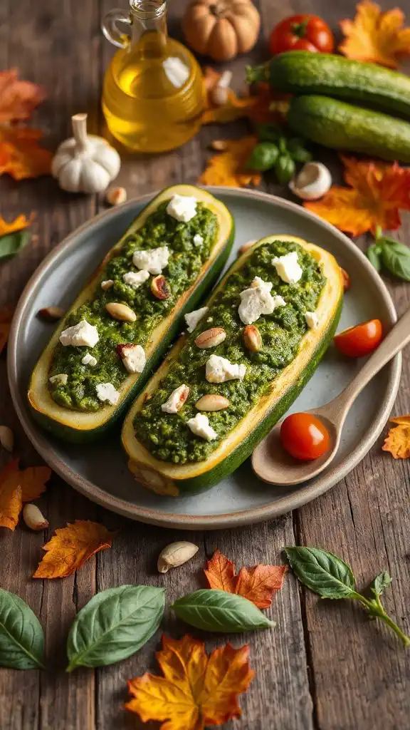 pesto goat cheese zucchini boats