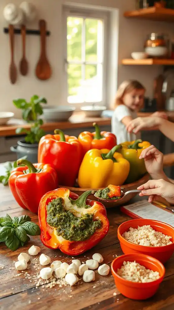 pesto mozzarella stuffed peppers