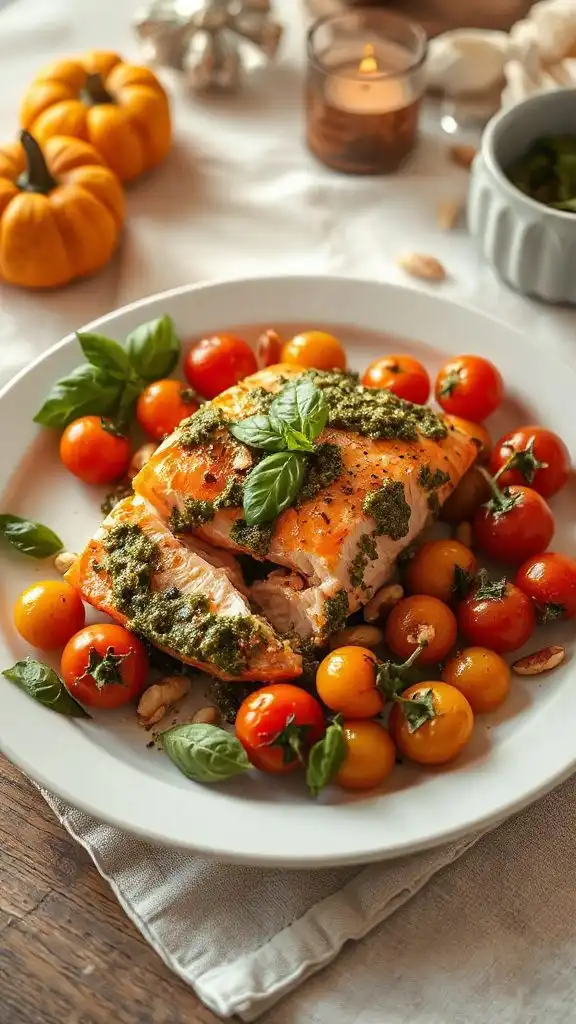 pesto salmon with tomatoes