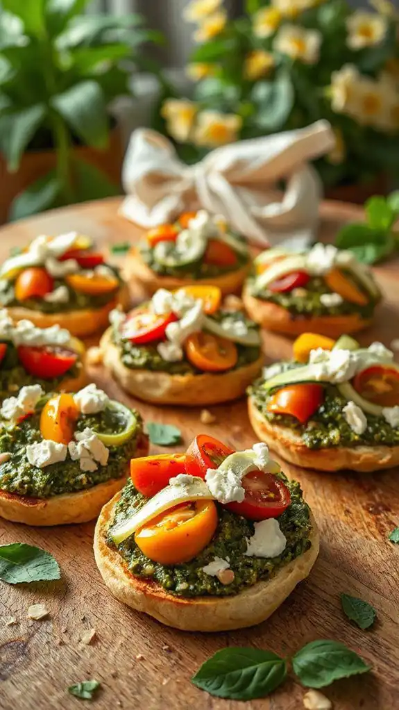 pesto veggie mini pizzas