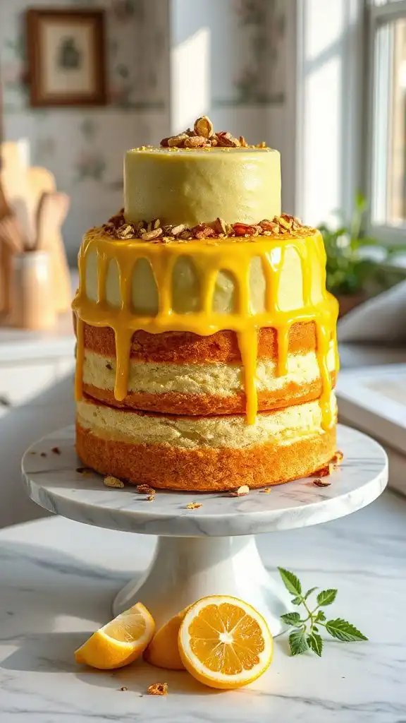 pistachio lemon drizzle cake