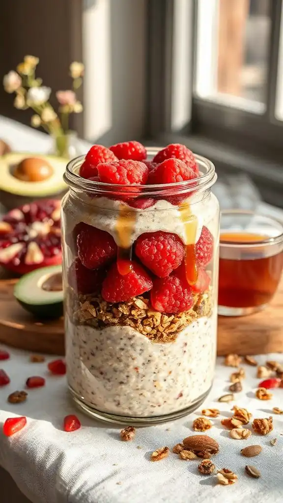pomegranate raspberry overnight oats