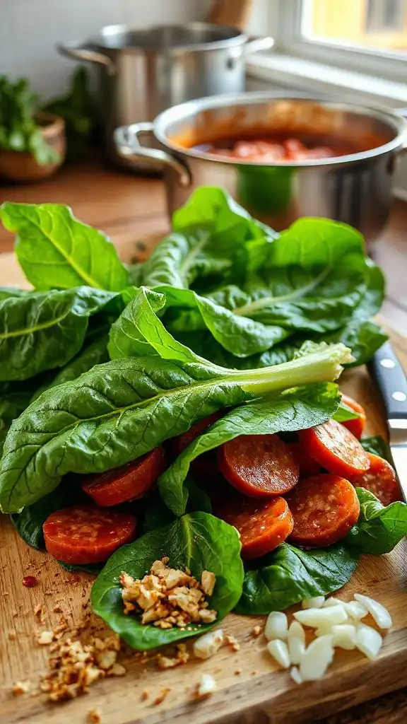 preparing swiss chard ingredients carefully