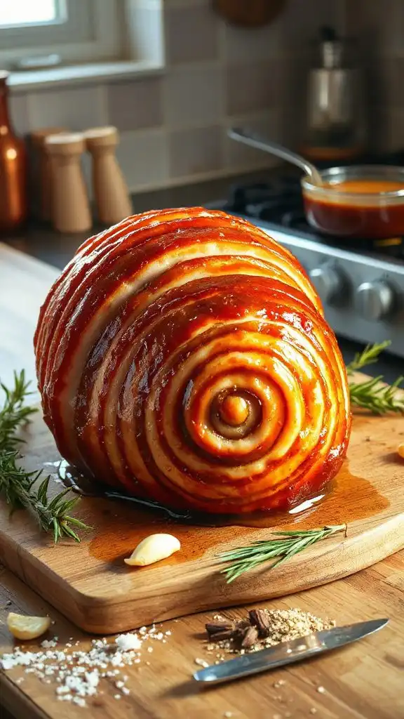 prepping honey glazed spiral ham