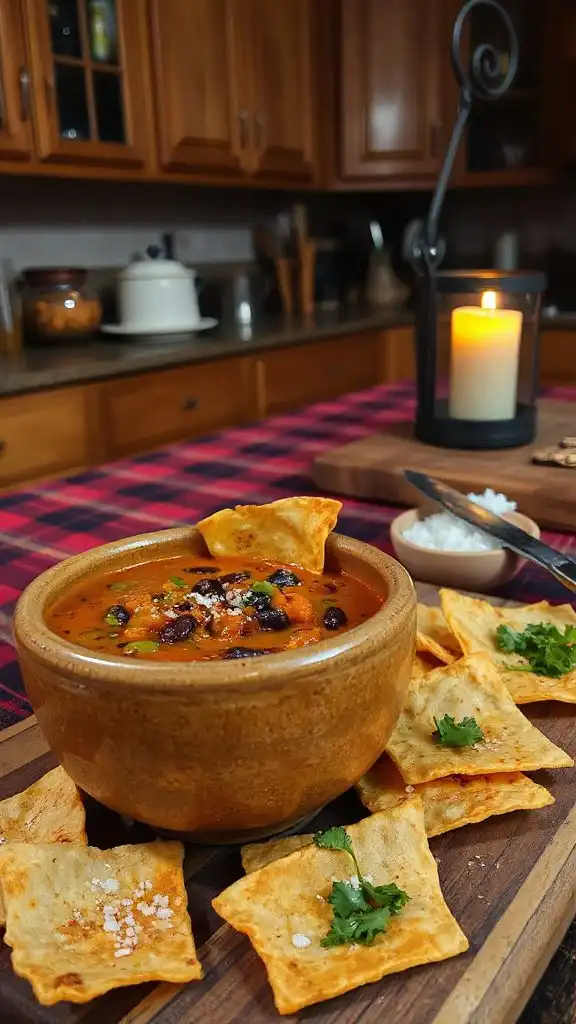 pumpkin chili with tortilla strips