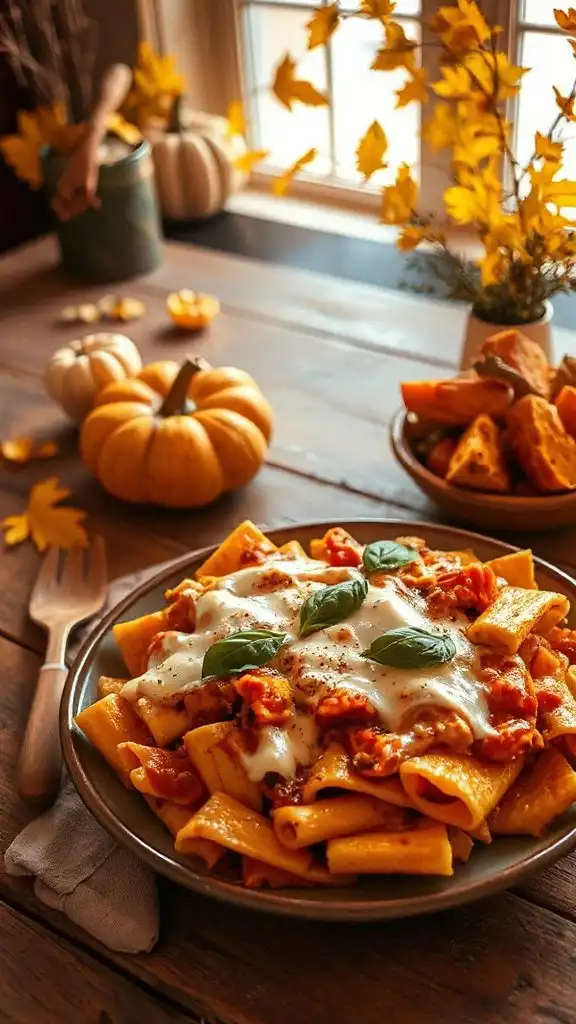 pumpkin infused baked pasta dish